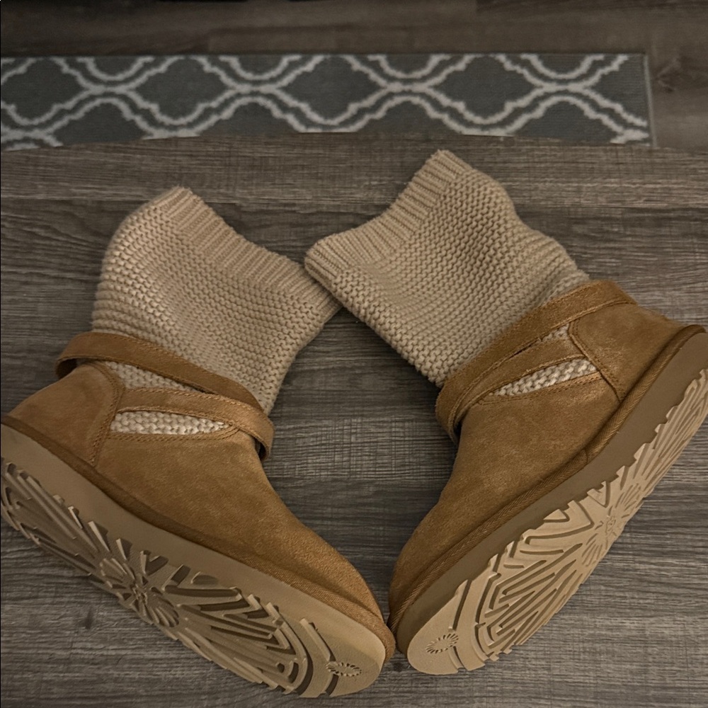 UGG Tan Suede Knit Cuff Boots - Picture 6 of 7